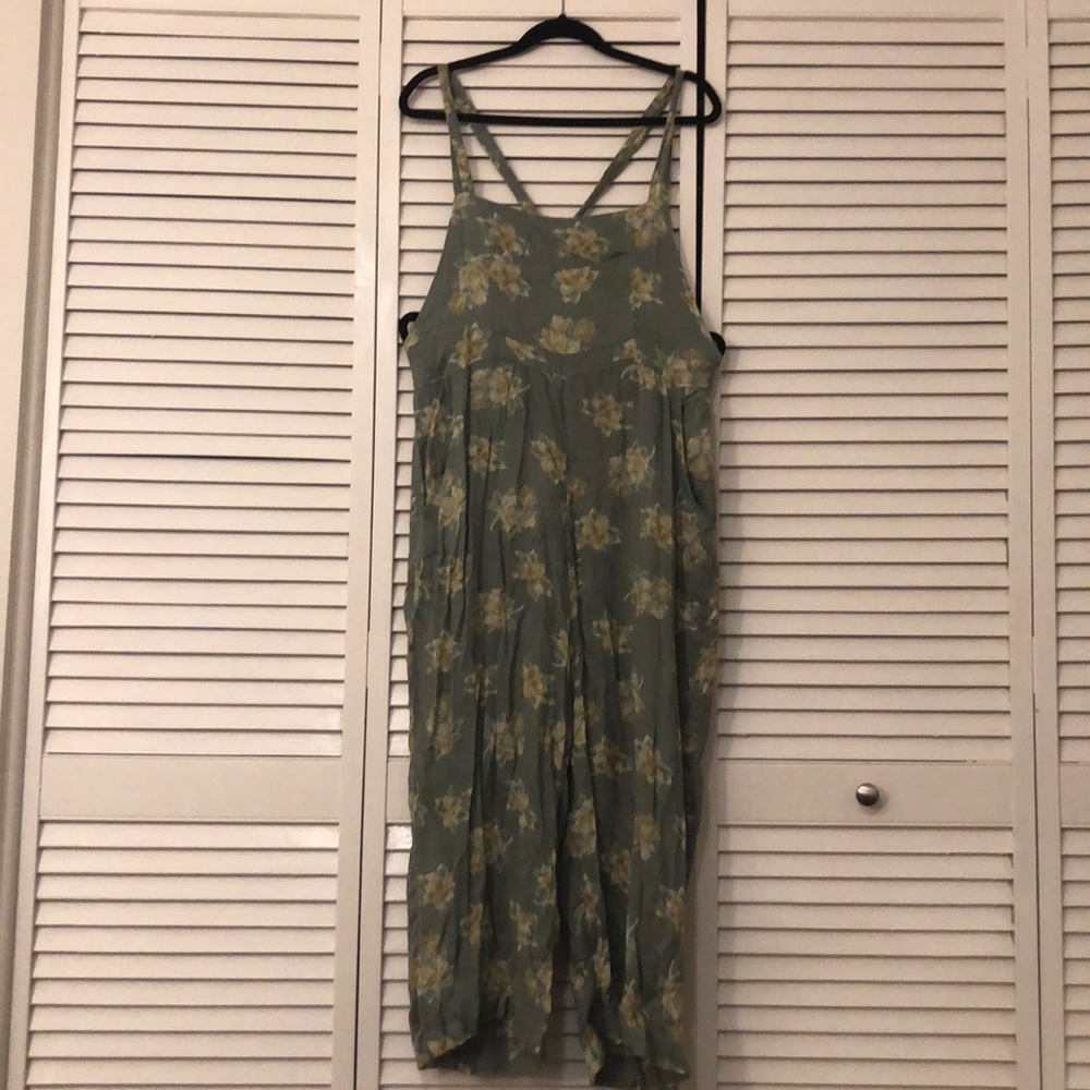 Green floral jumpsuit overalls